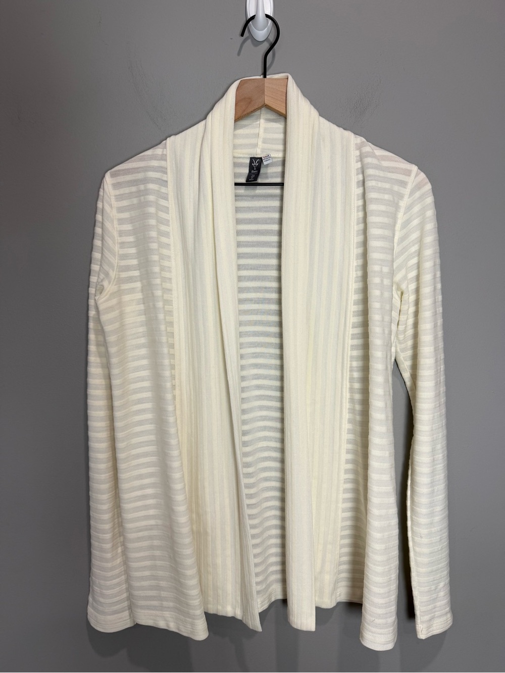 Ibex Merino Wool Cardigan Women M Made in USA Striped Open Front